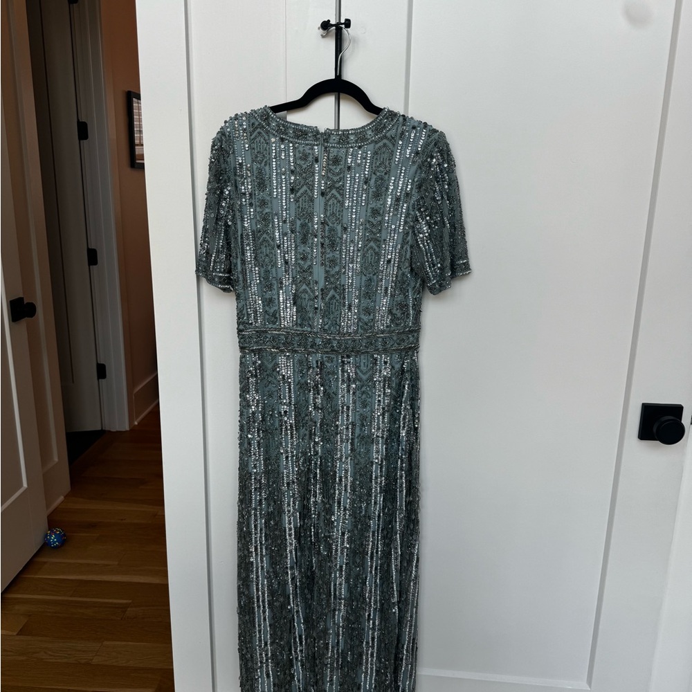 Mac Duggal Sequin Midi Dress - Silver/Blue